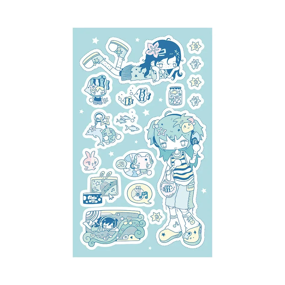 Blue bubbly character stickers 8PCS