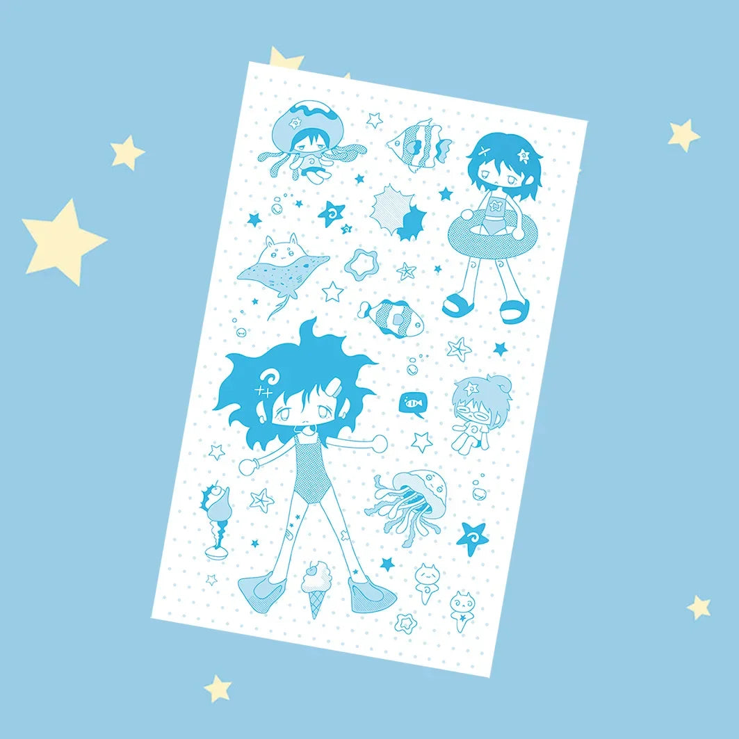 Blue bubbly character stickers 8PCS