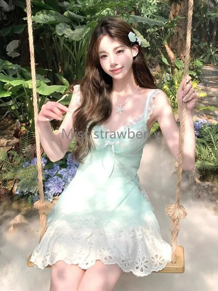 Blue summer lace dress
