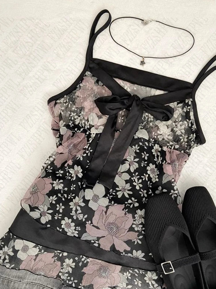 Dark Floral bow camisole