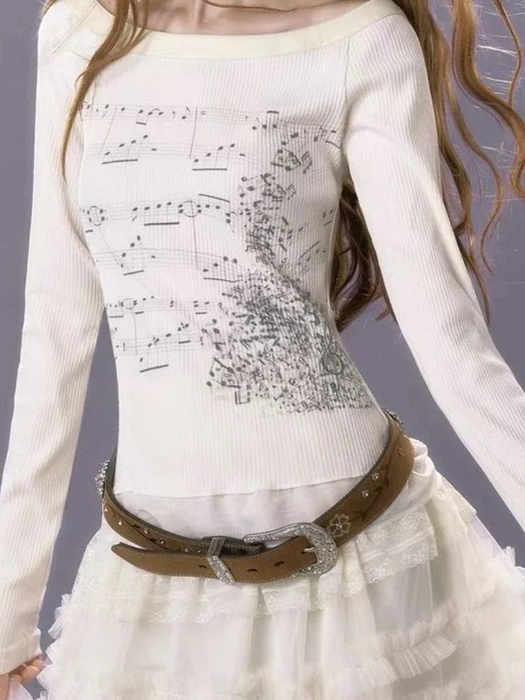 White musical piano long sleeve