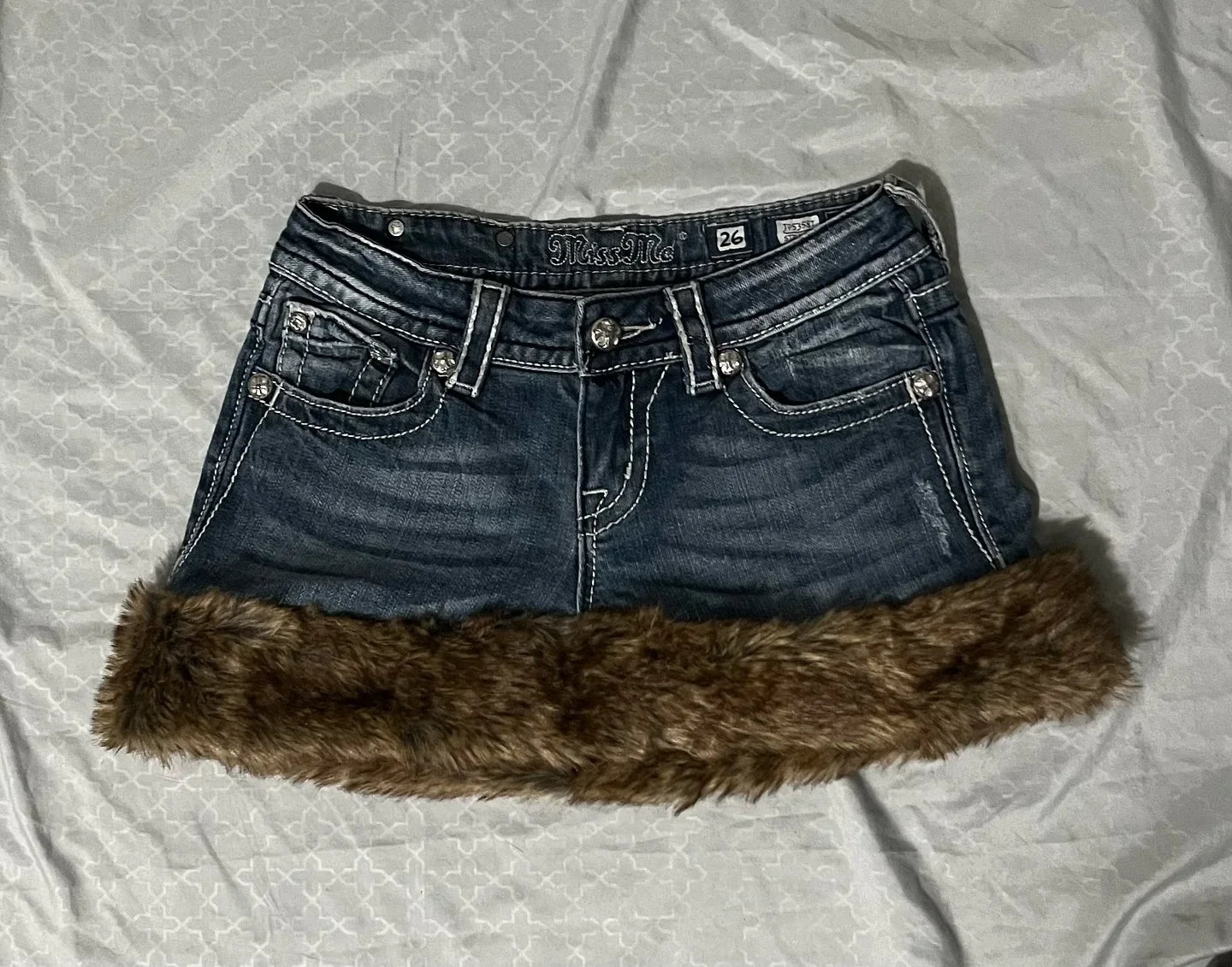 Y2K Denim short fur skirt