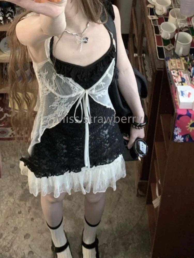 Lacey black summer bow top