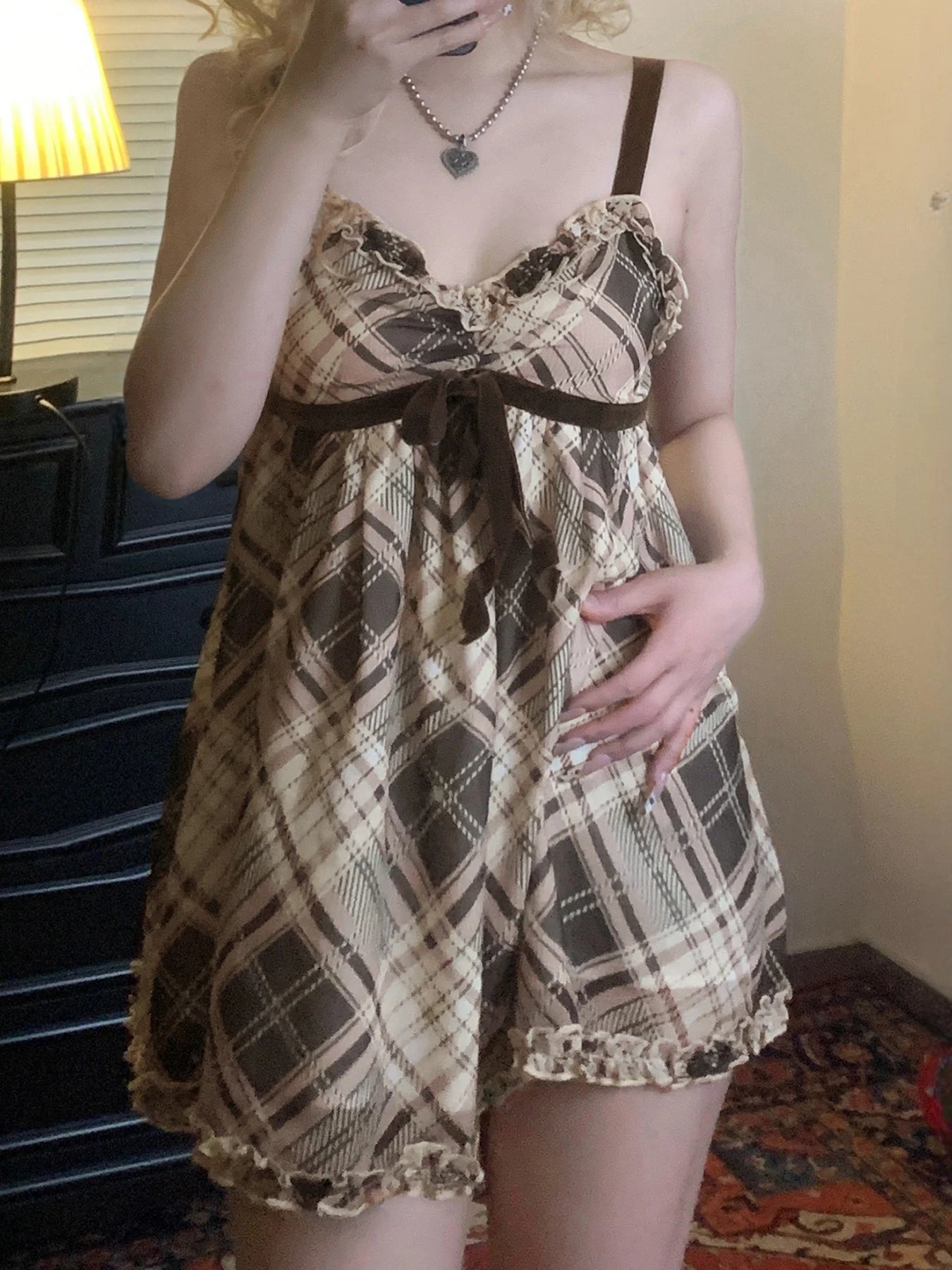 Sweet shoujo teddy plaid dress