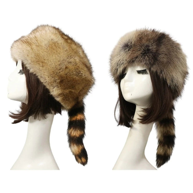 Y2K Russian raccoon tail hat