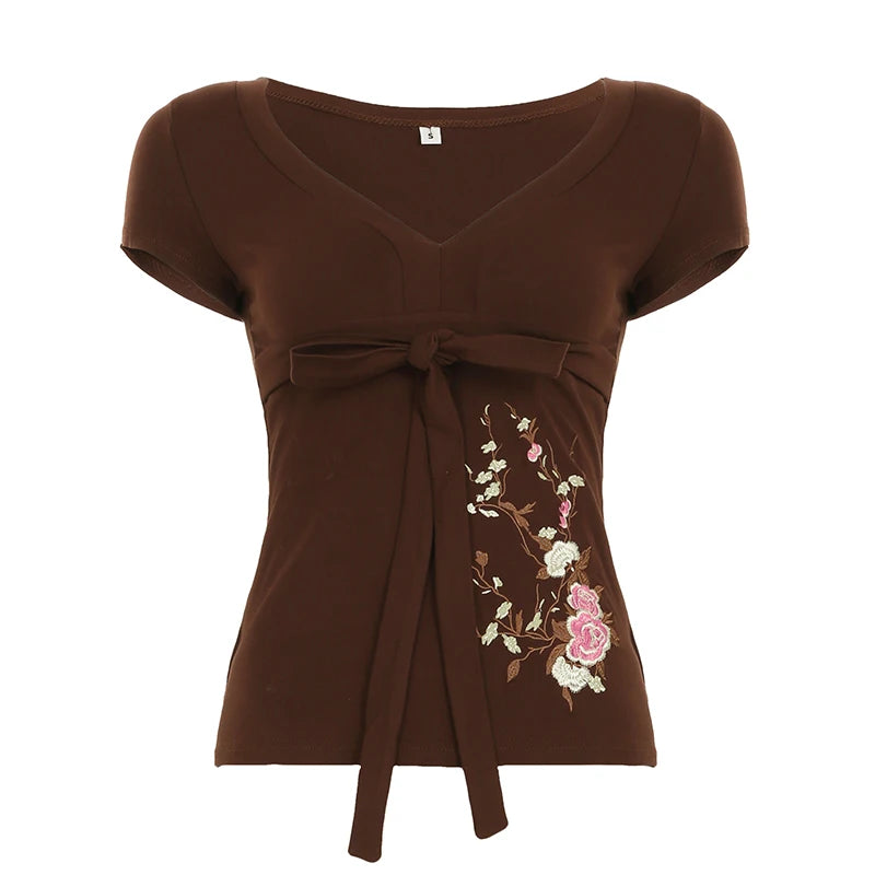 Brown blossom babydoll top