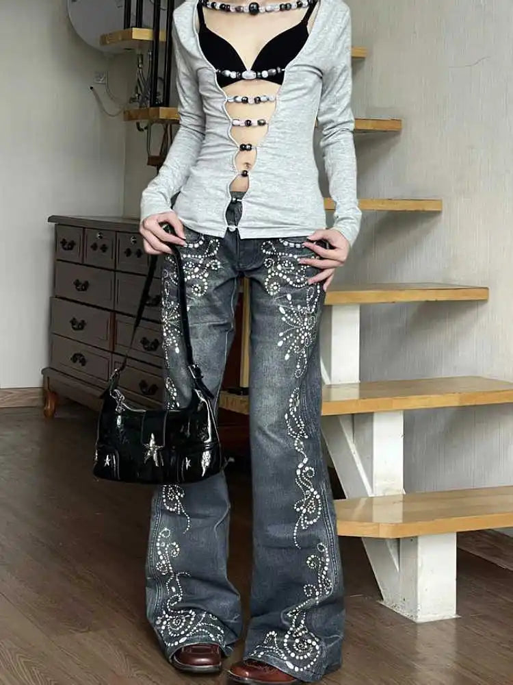 Japanese harajuku flare cyber jeans