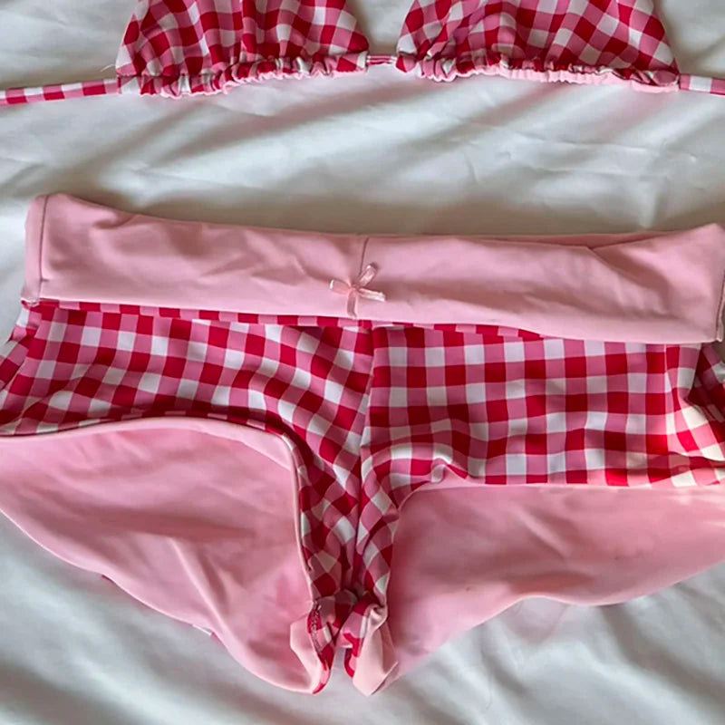 Harajuku plaid red swimsuit