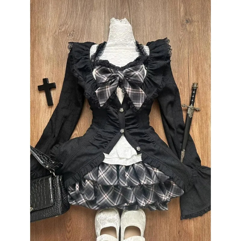 Horror protagonist black uniform set