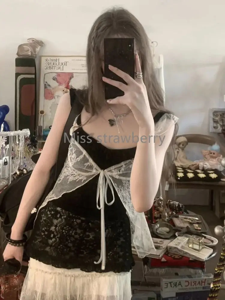 Lacey black summer bow top