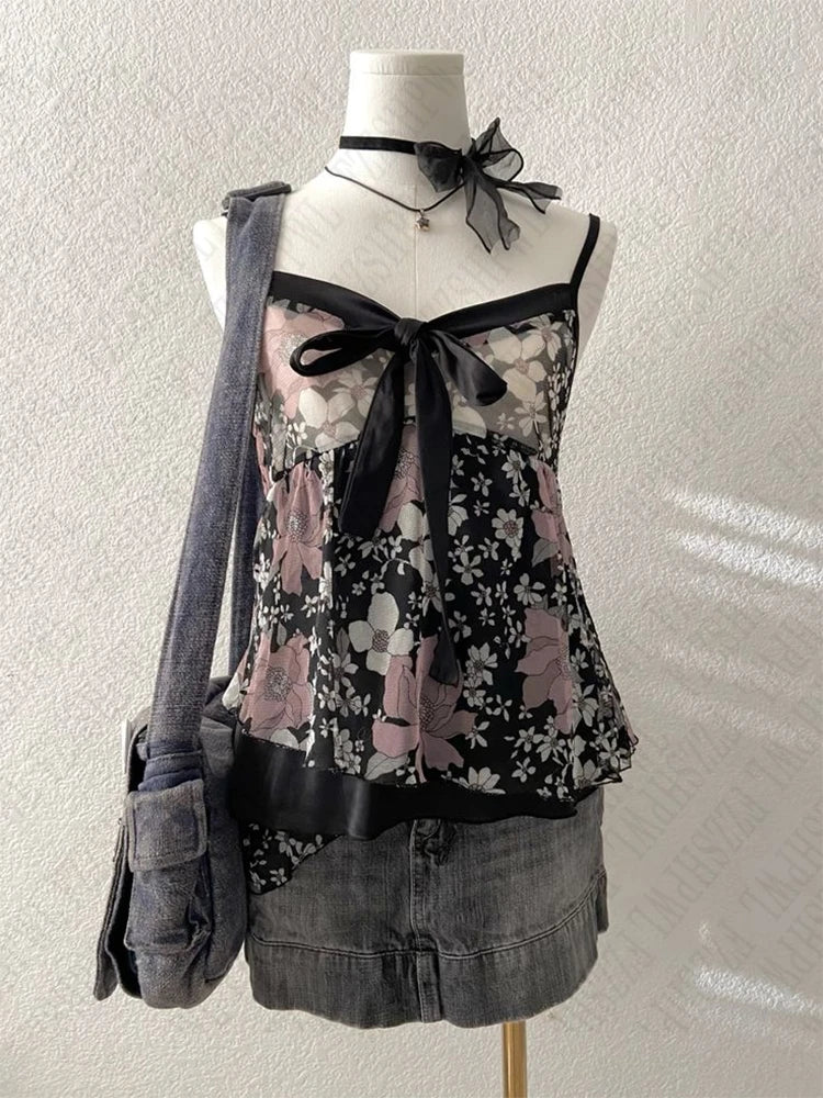Dark Floral bow camisole