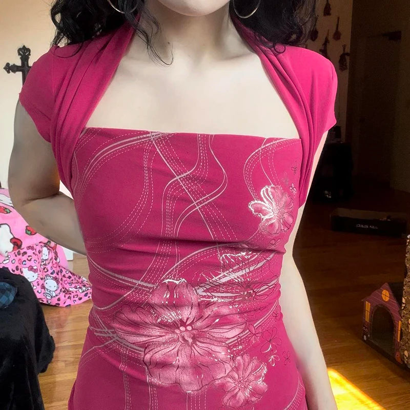 Y2K Japanese HOT pink floral sky