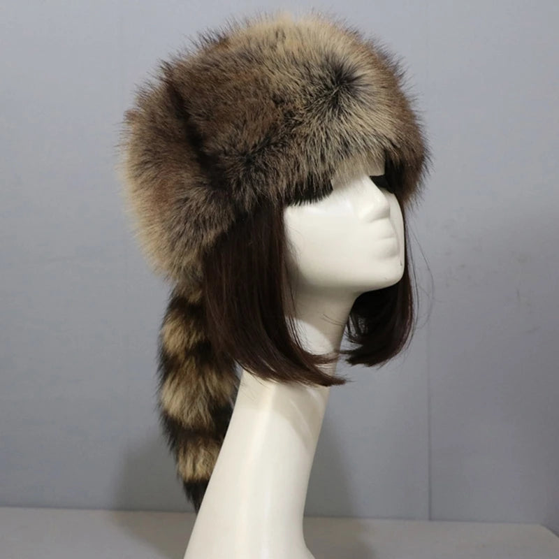 Y2K Russian raccoon tail hat