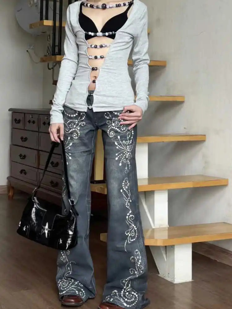 Japanese harajuku flare cyber jeans