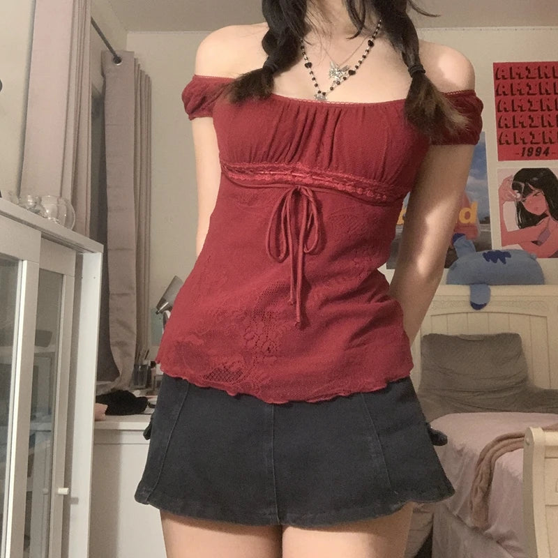 Dark shoujo Y2K downtown girl string top