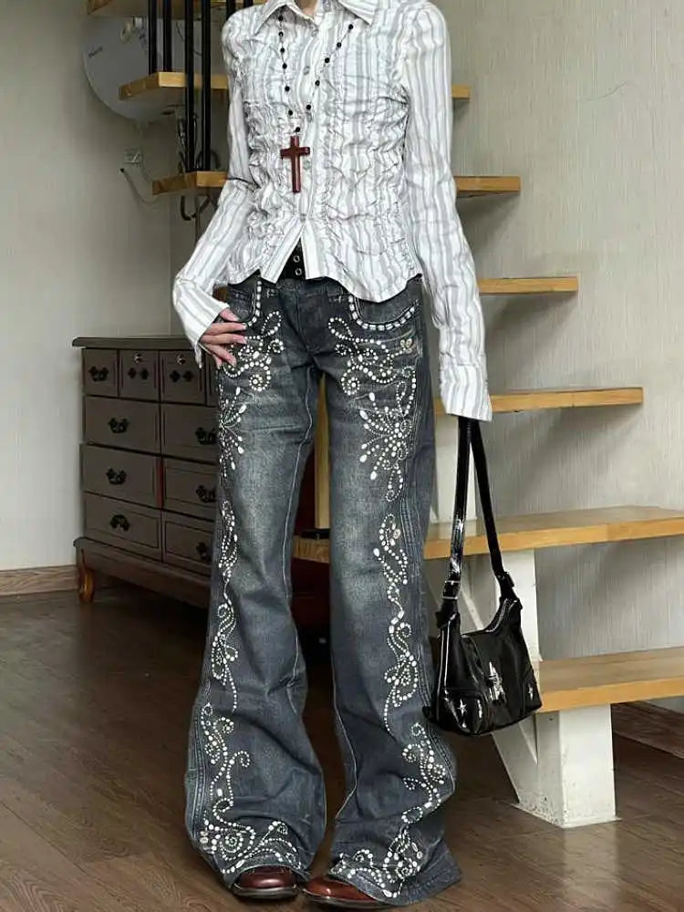 Japanese harajuku flare cyber jeans