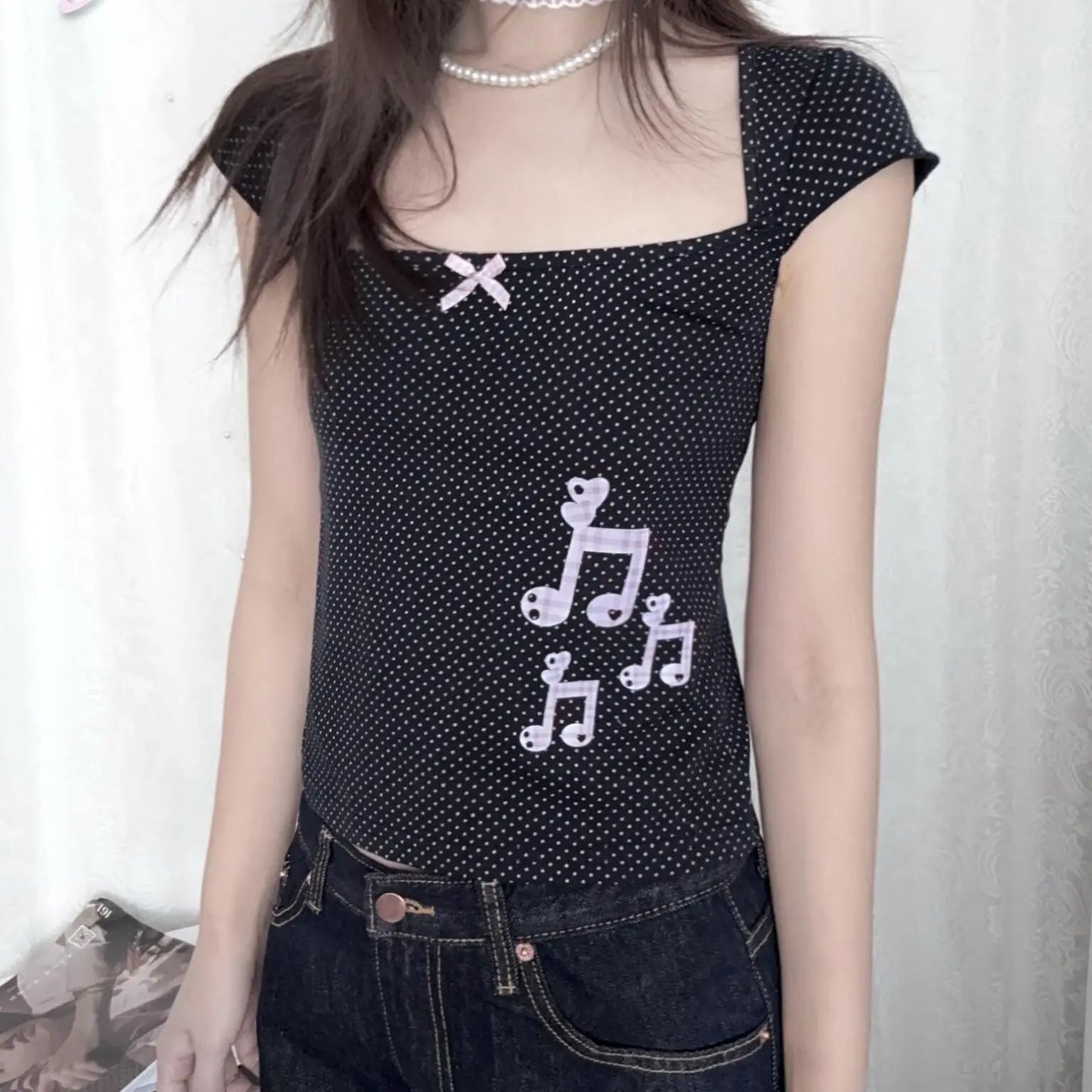 Pink black cutie music shirt