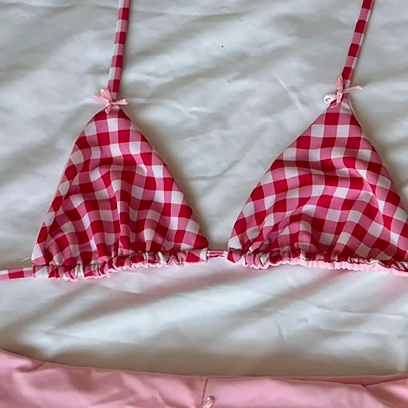 Harajuku plaid red swimsuit