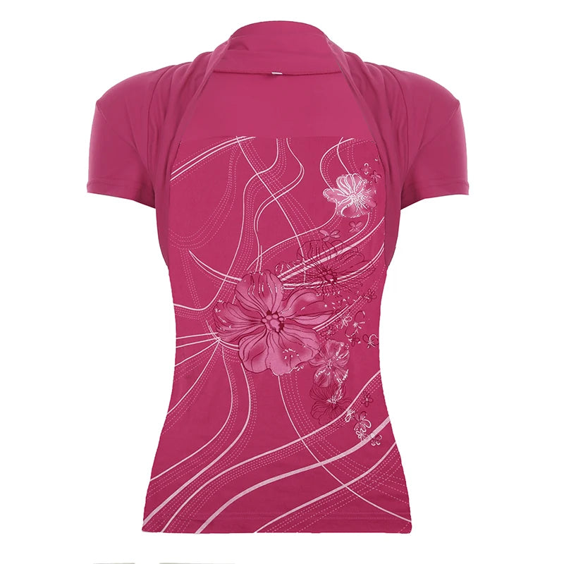 Y2K Japanese HOT pink floral sky