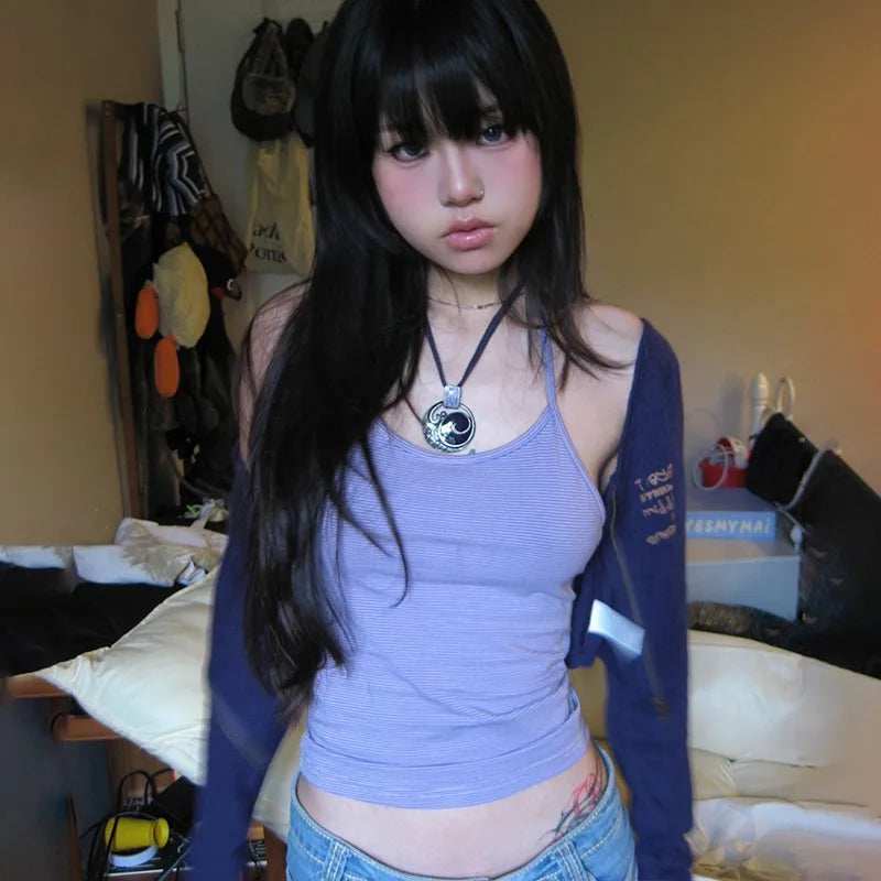 Violet Reverie: Japanese Y2K Two-Piece Set