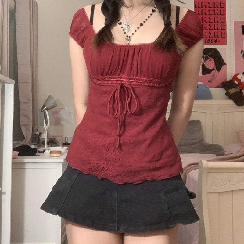 Dark shoujo Y2K downtown girl string top