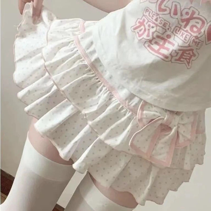 Kawaii white polkadot ruffle skirt