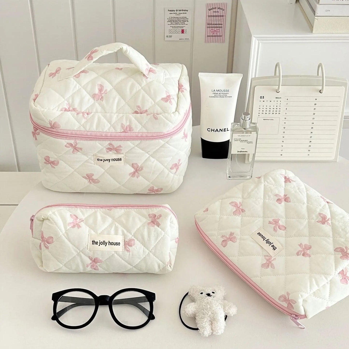 White pink&blue bow cosmetic travel pouches