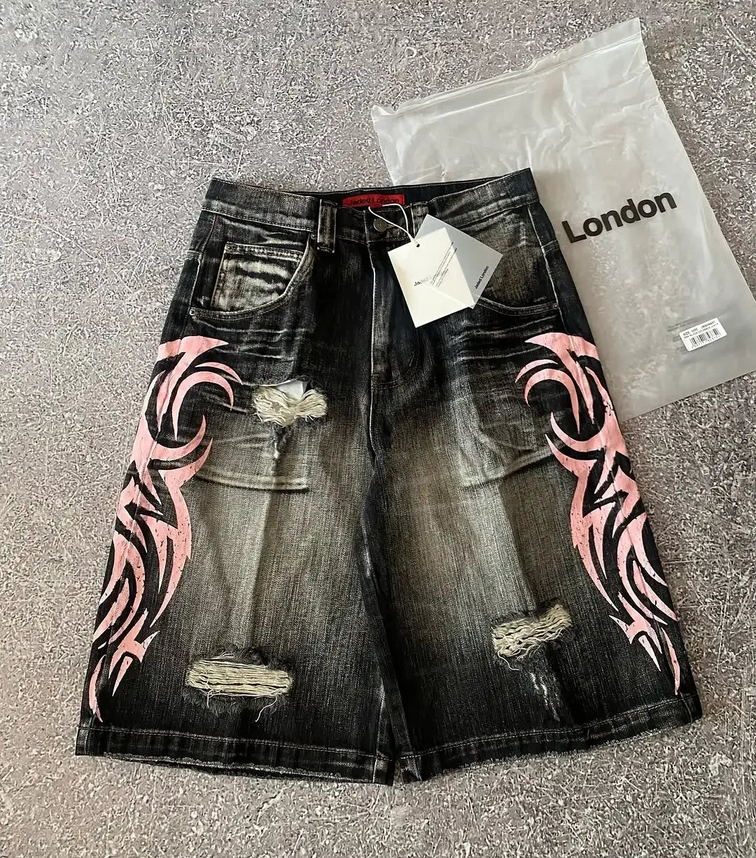 Pink Black Denim shorts