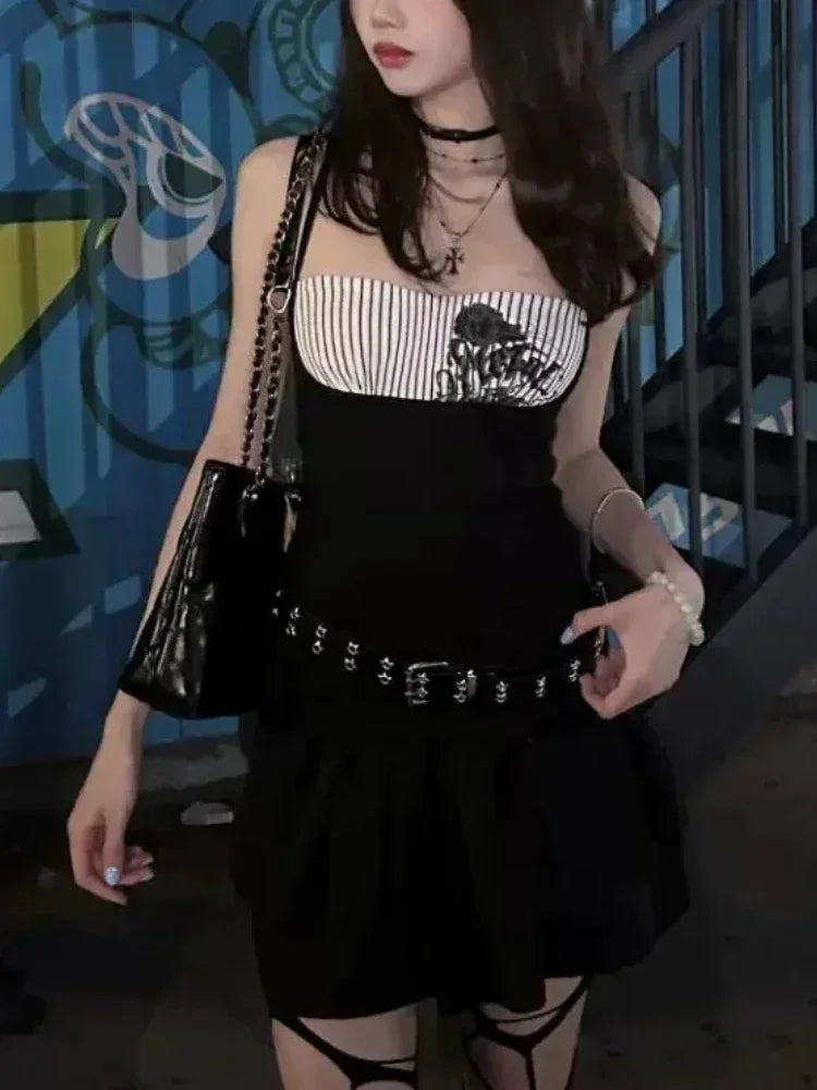 Horror Protagonist striped black Top