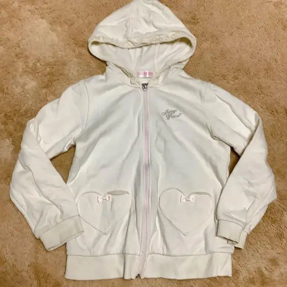 Kawaii White Bow Heart Hoodie