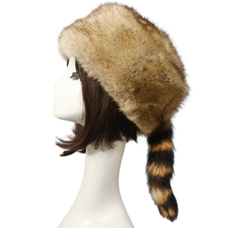 Y2K Russian raccoon tail hat