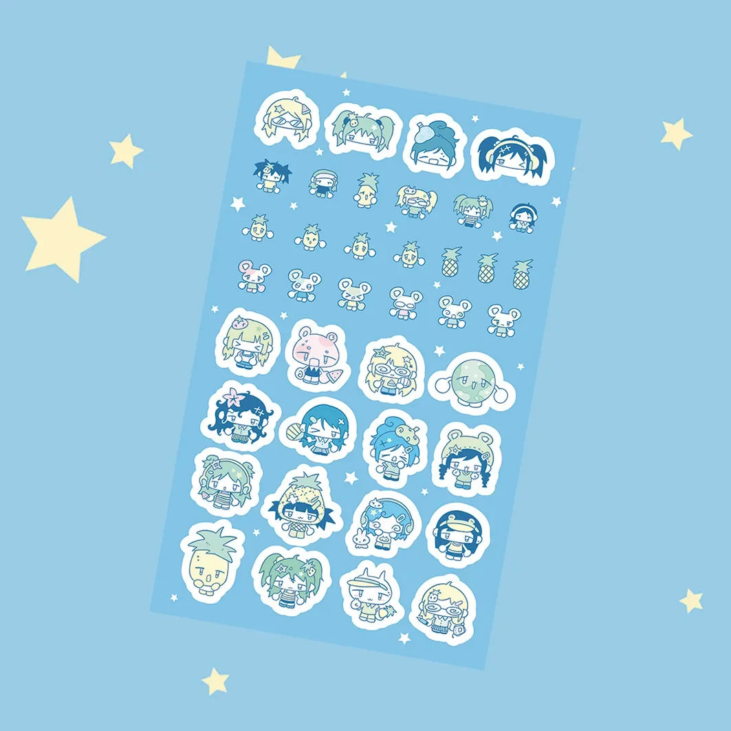 Blue bubbly character stickers 8PCS
