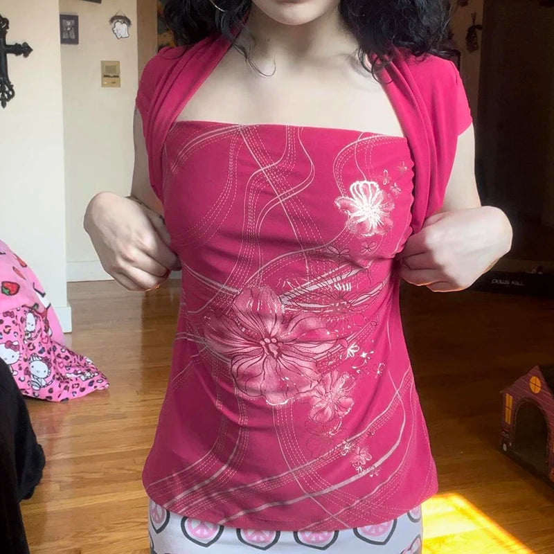 Y2K Japanese HOT pink floral sky