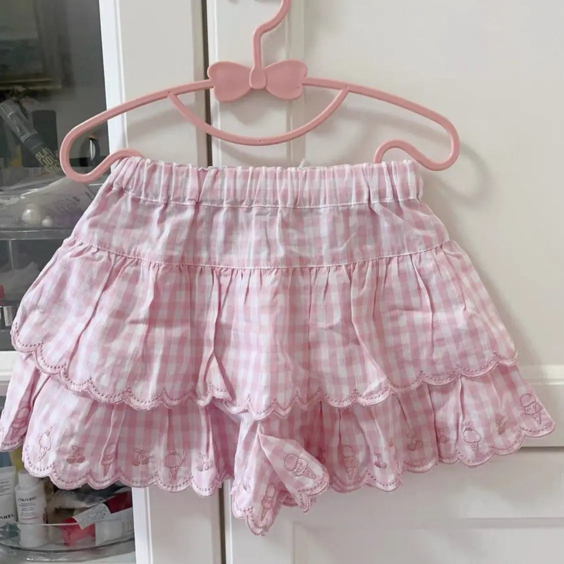 Pink plaid picnic layer skirt