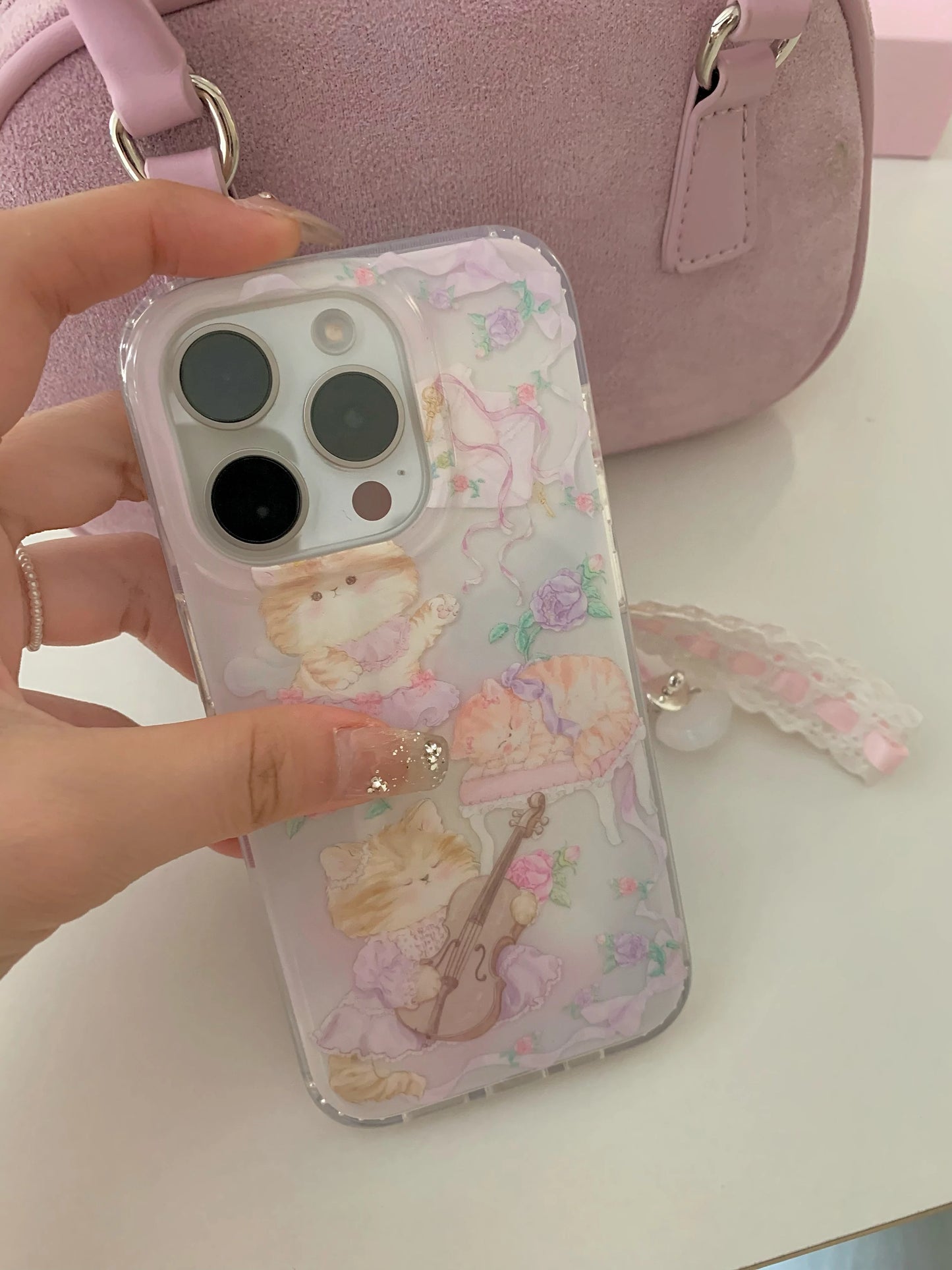 Cute kitten pastel violin phone case