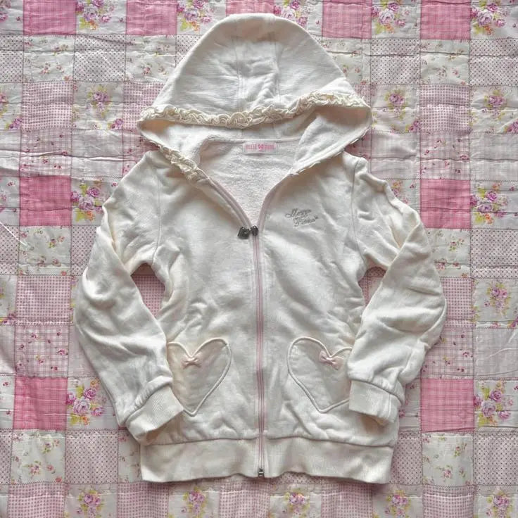 Kawaii White Bow Heart Hoodie