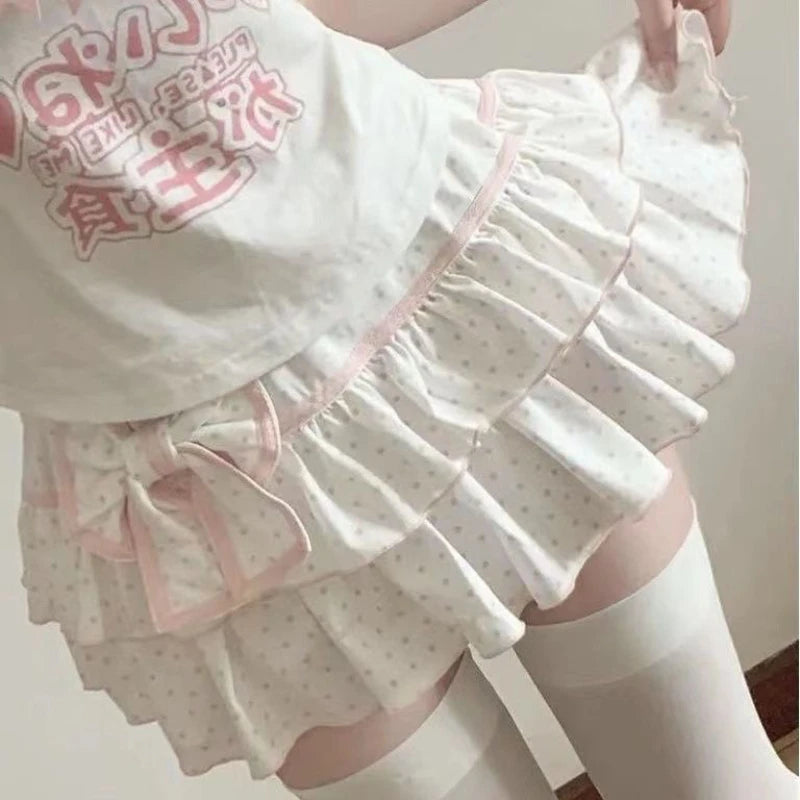 Kawaii white polkadot ruffle skirt