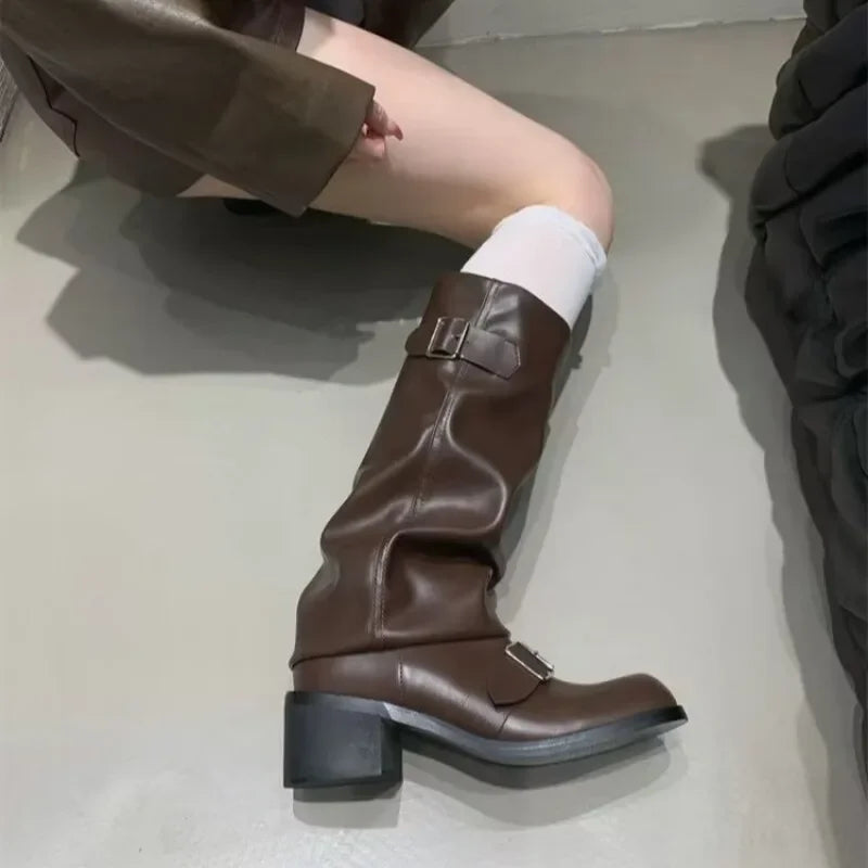 Knee high chunky all-style heels