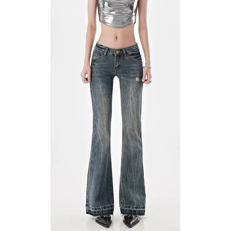 Washed Y2K Flaired Unique Jeans