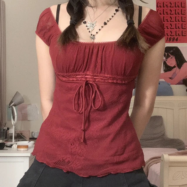 Dark shoujo Y2K downtown girl string top