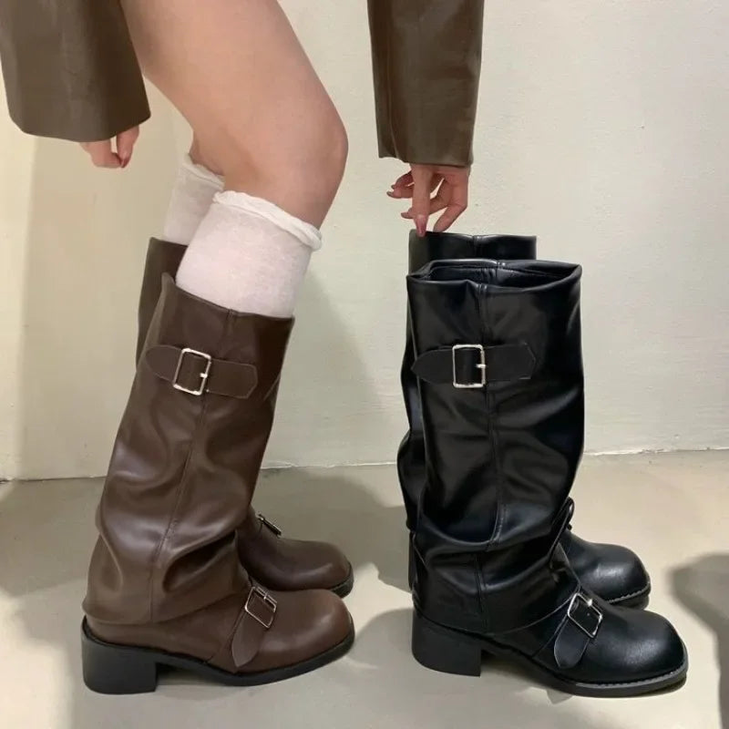 Knee high chunky all-style heels