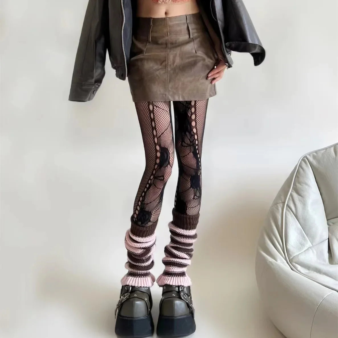 Ripped Y2K spider web fishnets
