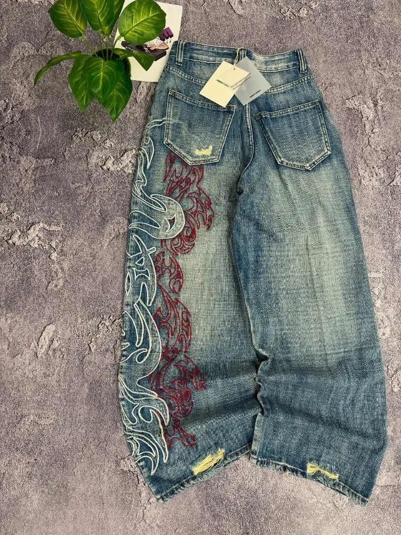 Red Y2K embroidery skater jeans