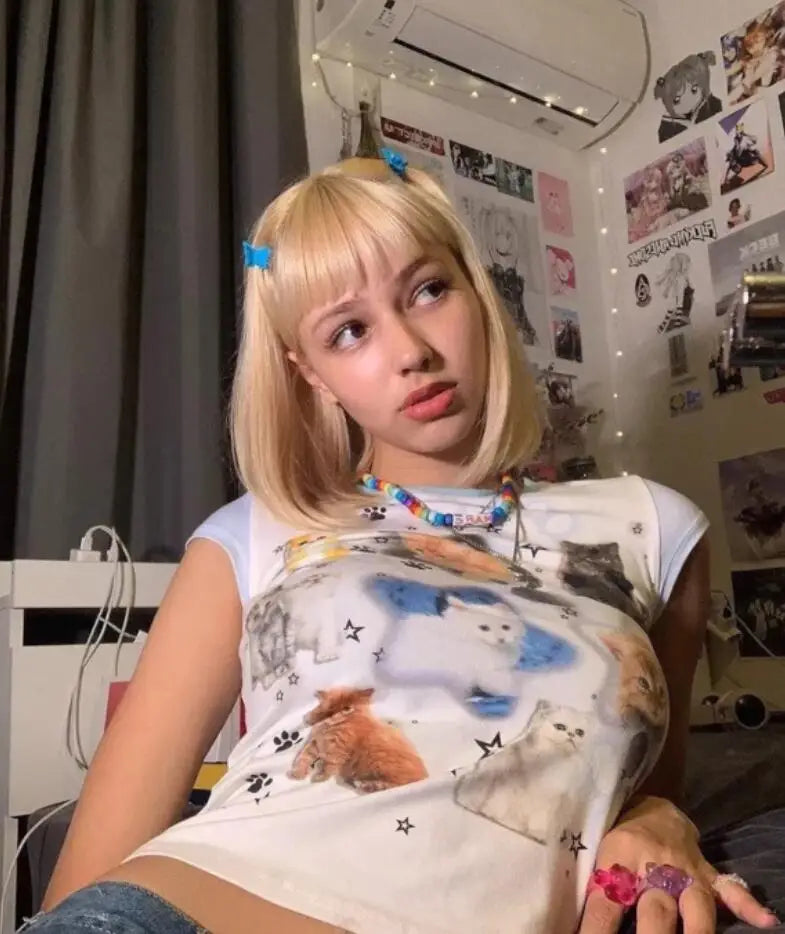 Y2K baby tee cats top