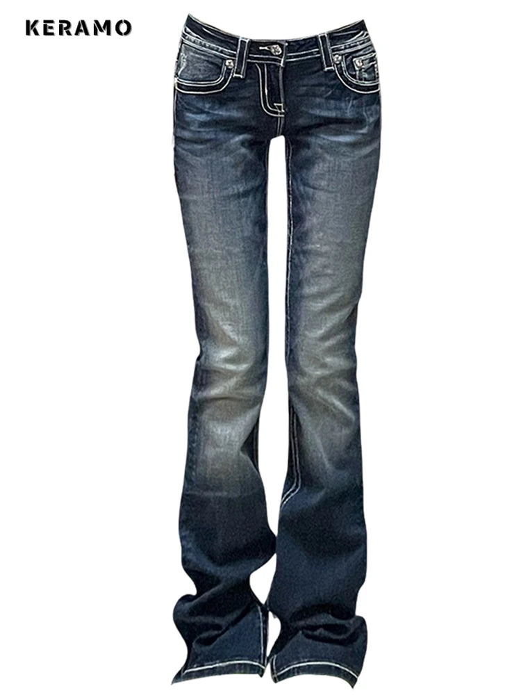 low rise washed jeans