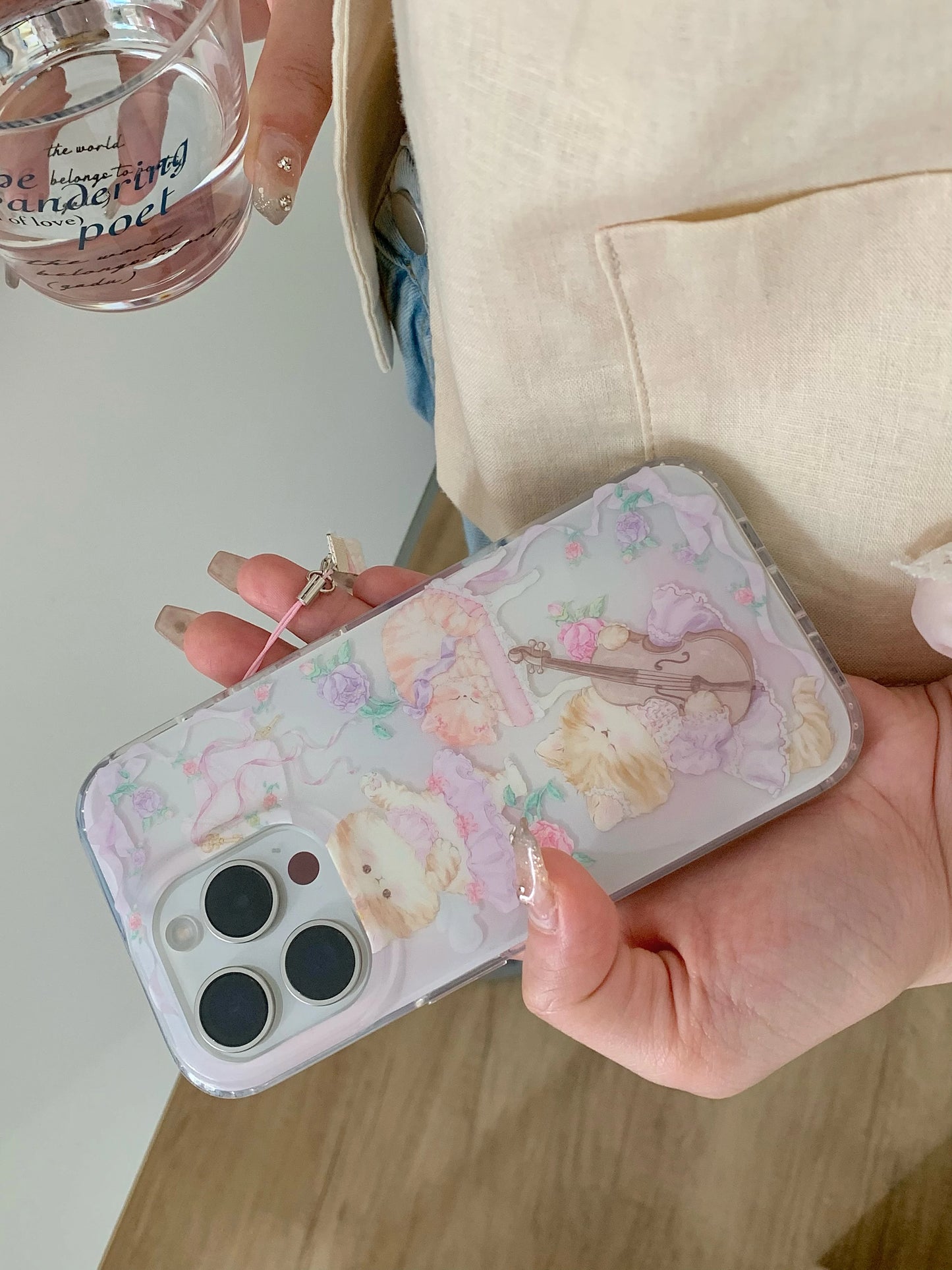 Cute kitten pastel violin phone case