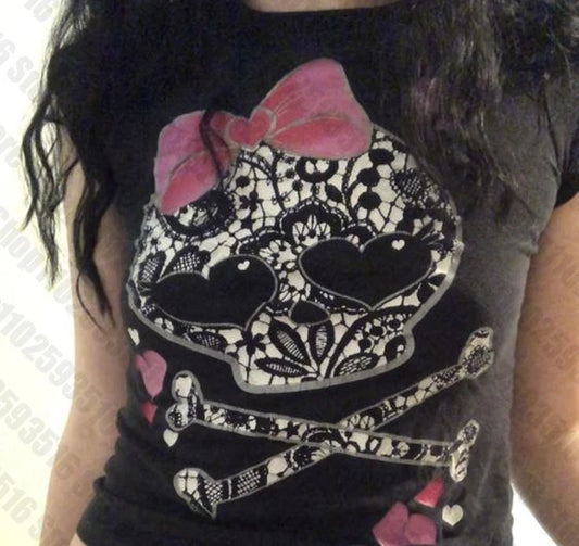 Edgy Meets Cute Skull Y2K Top