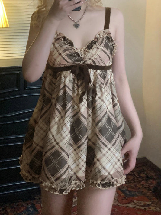 Sweet shoujo  teddy plaid dress