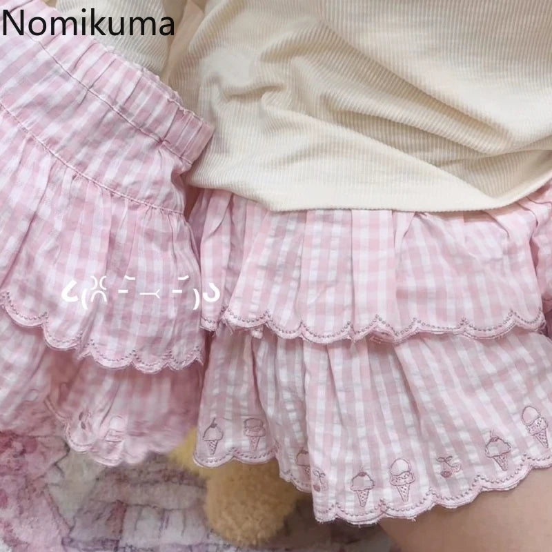 Pink plaid picnic layer skirt