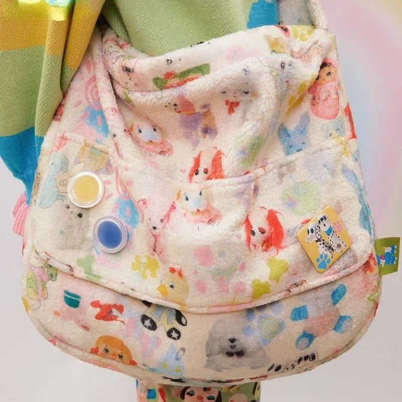 Kawaii big shoulder color bag